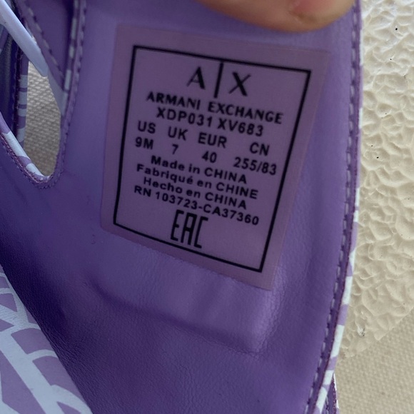 Armani Exchange Dual Strap Flat Slide Sandals Violet Purple Branded Print 9 - Picture 11 of 11
